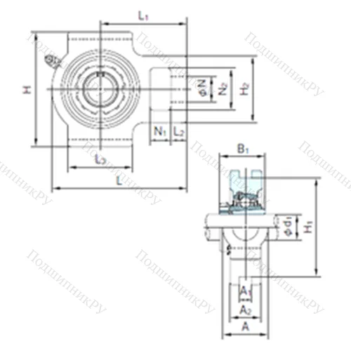 Подшипниковый узел шариковый радиальный UKTX 12+H 2312