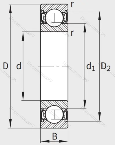 Однорядный шариковый подшипник 62201 A 2RSR от производителя  FAG