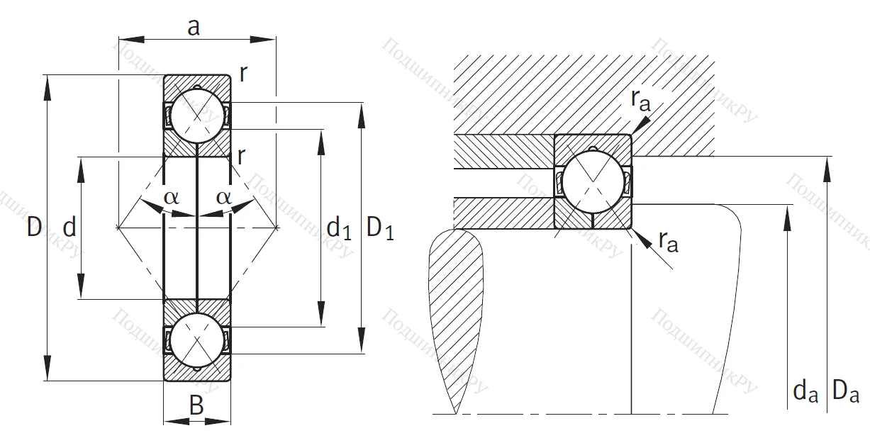 Радиально-упорный шариковый подшипник QJ 214 MPA