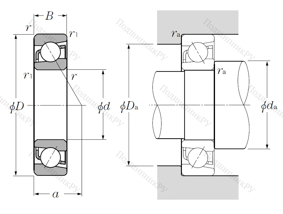 Однорядный шариковый подшипник 7209 B