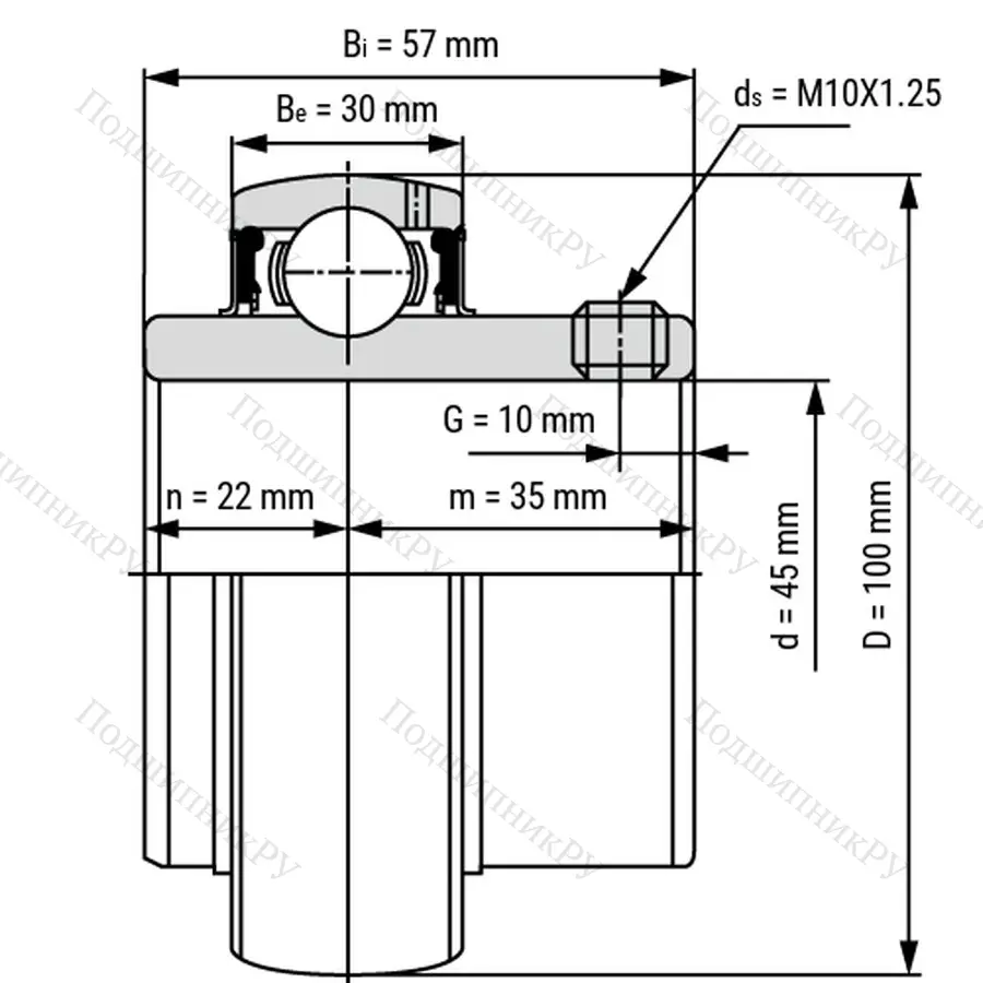Радиальный шариковый подшипник UC 309 - Вал 45мм