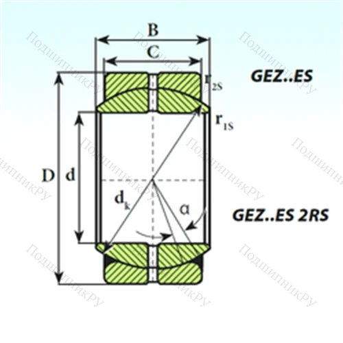 Подшипник скольжения сферический GEZ 82 ES 2RS от производителя  ISB