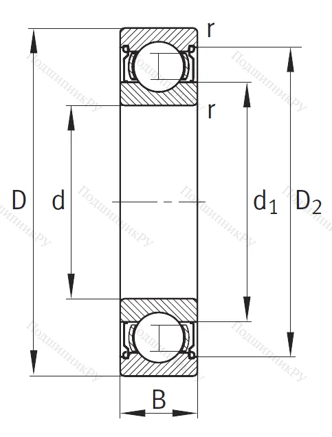 Однорядный шариковый подшипник 6203 2ZR.С3