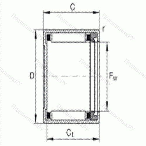 Подшипник роликовый игольчатый с одним наружным штампованным кольцом, закрытым с одной стороны BK 1614-RS